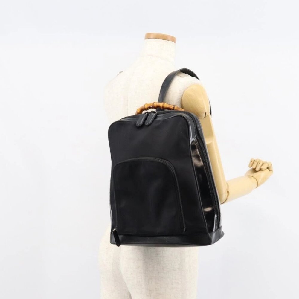 GUCCI Bamboo Bag Nylon Enamel 2way Black Silve